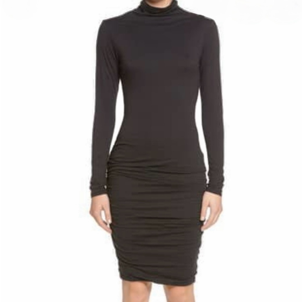 VELVET by Graham & Spencer Black Cowl Neck Pullover Ruched Bodycon Dress Medium